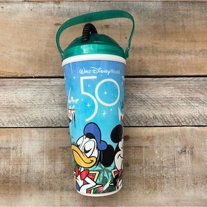 24oz Walt Disney World 50th Anniversary Mug Refillable Water Parks Cup Lid Straw